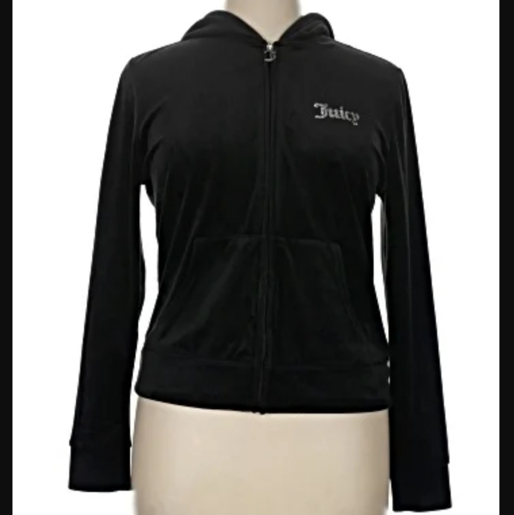 Juicy Couture Rhinestone Embellished Logo Script Zip Up Hoodie Size M